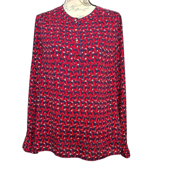 Banana Republic Dog Print Popover Blouse Size Medium Roll Tab Sleeve - Picture 10 of 10